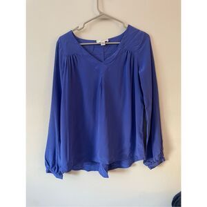 Kenar V Neck Long Sleeve Blue Lightweight Silk Small Womens Blouse